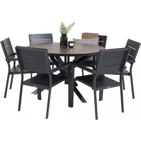 Tottarp Matgrupp (ø140) - Svart/Brun - 6 Stolar Tottarp Matgrupp (ø140) - Svart/Brun - 6 Stolar