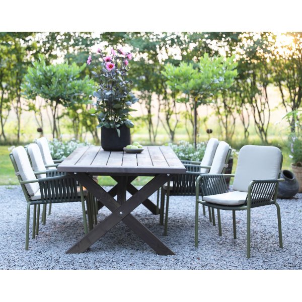 Outdoor-Gruppe: Tisch 220 cm Braun/Grün mit 6 Stühlen + Reinigungsspray für Gartenmöbel Outdoor-Gruppe: Tisch 220 cm Braun/Grün mit 6 Stühlen + Reinigungsspray für Gartenmöbel