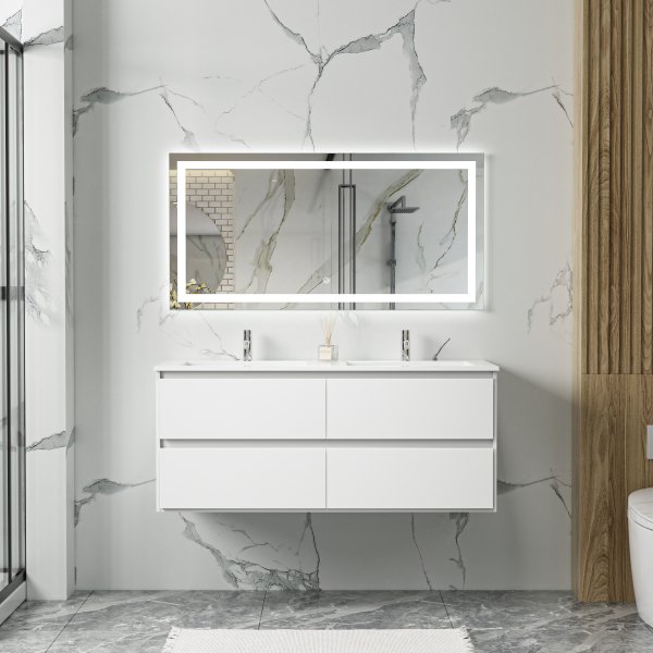Badeværelsesmøbel Florence 120 cm - Hvid + 2.00 x Badeværelse krog Badeværelsesmøbel Florence 120 cm - Hvid + 2.00 x Badeværelse krog