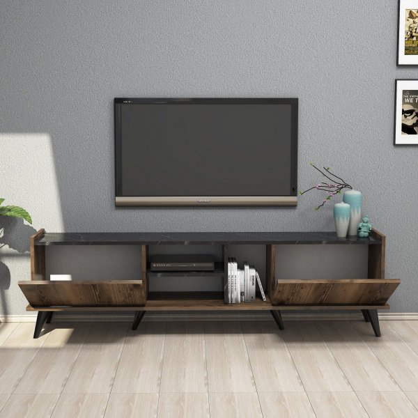 Elegant TV-b�nk 180 cm - Valn�t/svart