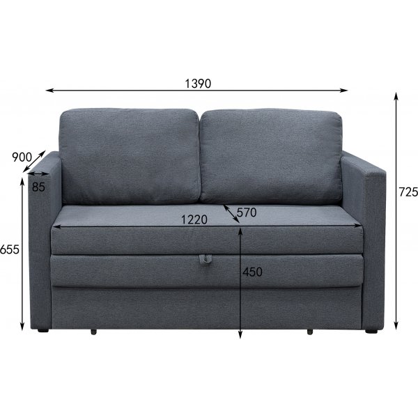 Bäddsoffa 2-sits 139 cm Mind - antracit Bäddsoffa 2-sits 139 cm Mind - antracit