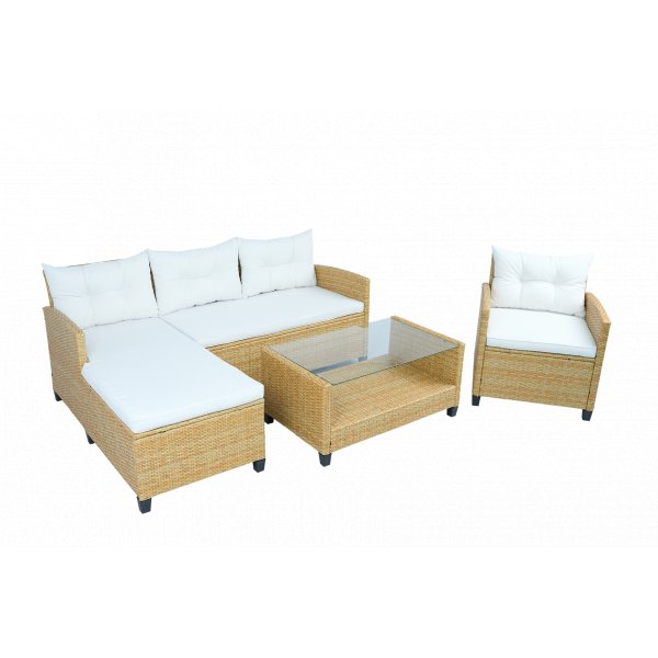 Utesoffgrupp med divan & f�t�lj | Loungeset i konstrotting | Beige