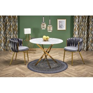 Raymond matbord �100 cm - Vit marmor/guld