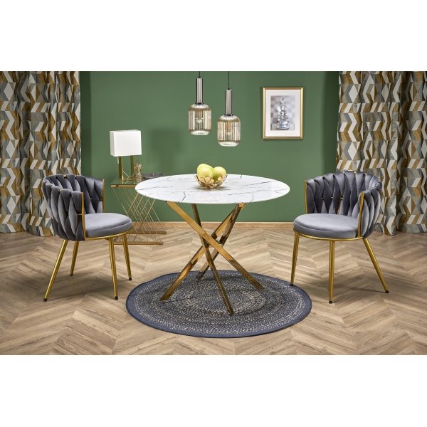 Raymond matbord �100 cm - Vit marmor/guld