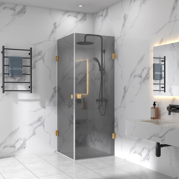 Brusehjrne 90x90x210cm | Sortfarvet sikkerhedsglas | Viola - Sort