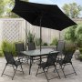 Komplett matgrupp utomhus 6 positionstolar & parasol