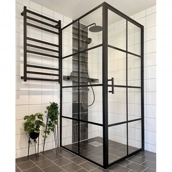 Duschh�rna 100�100�200 cm � svarta profiler & 6 mm s�kerhetsglas