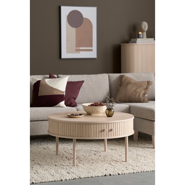Slide soffbord �90 cm - Vitpigmenterad ek