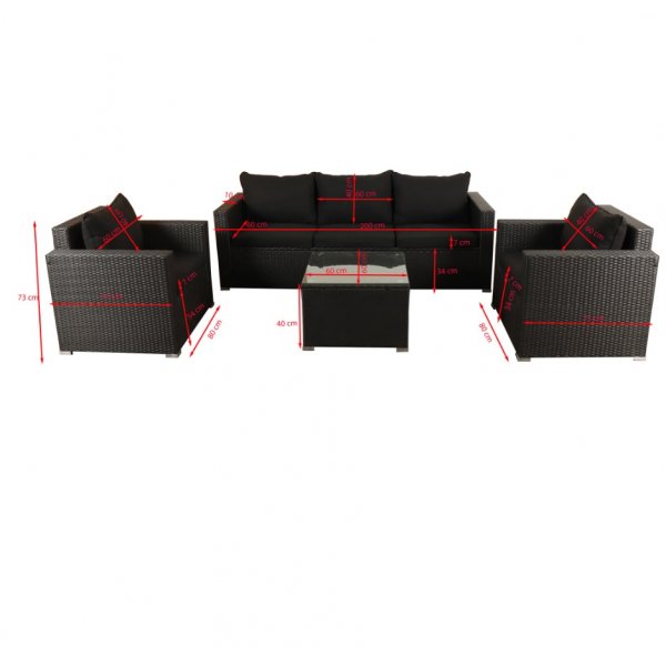Yngsjö udendørs gruppe; 3-personers sofa med bord og 2 lænestole - Sort syntetisk rattan Yngsjö udendørs gruppe; 3-personers sofa med bord og 2 lænestole - Sort syntetisk rattan