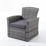 Lounge-Gruppe für 4 Personen mit Sofa, 2 Sesseln und Tisch aus Sicherheitsglas - Graue Gartenmöbelgruppe für Balkon und Terrasse Lounge-Gruppe für 4 Personen mit Sofa, 2 Sesseln und Tisch aus Sicherheitsglas - Graue Gartenmöbelgruppe für Balkon und Terrasse