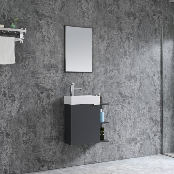 Badeværelsesmøbler Lyon - Mørkegrå + Toiletpapirholder Badeværelsesmøbler Lyon - Mørkegrå + Toiletpapirholder