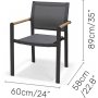 Ravfarvet udendrs spisegruppe med 220 cm langt teak spisebord og 6 stabelbare mrkegr aluminiumsstole