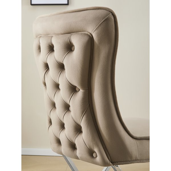 Stol med kromade ben - beige sammet - Luxury