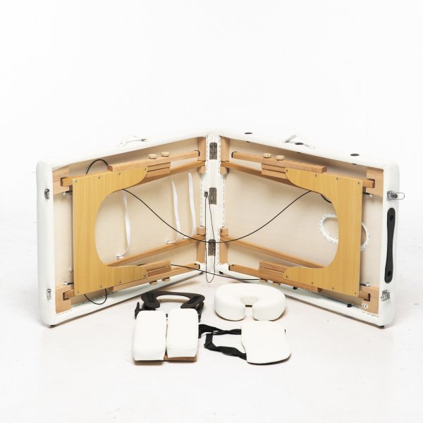 Massageb�nk med tr�ben - 2 zoner - Vit