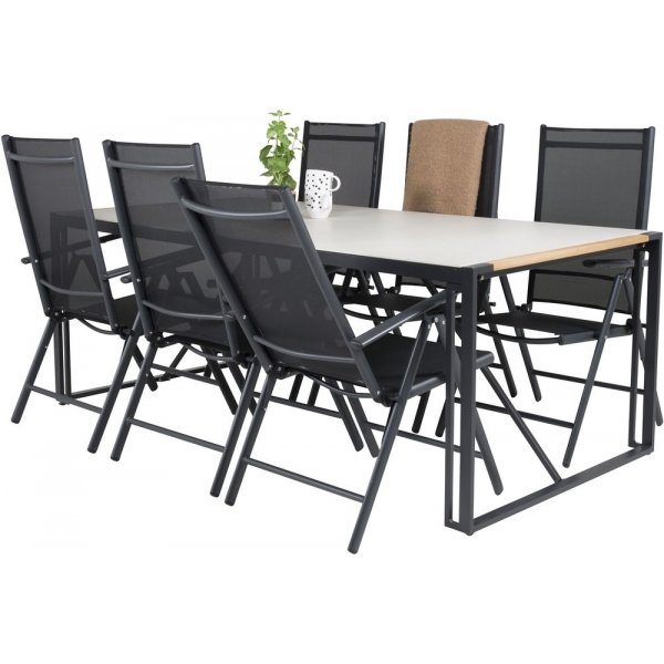 Tornsborg Matgrupp (200x100) - Svart/Gr - 6 Stolar