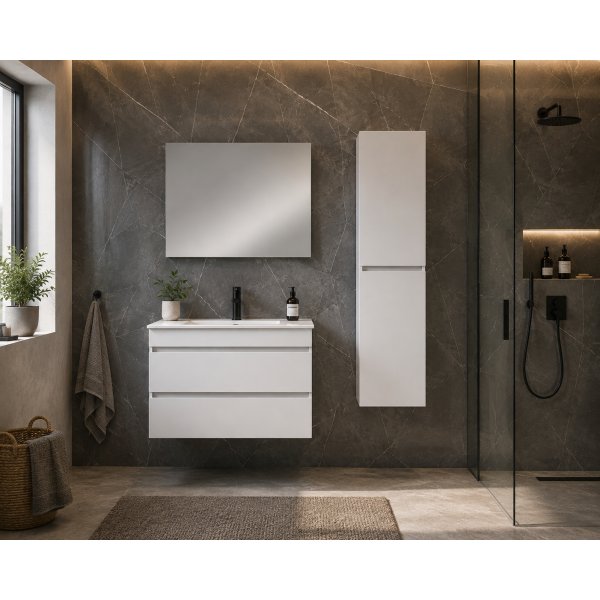 Badrumspaket 80 cm Vit med Spegel & Sidoskåp - Valencia Badrumspaket 80 cm Vit med Spegel & Sidoskåp - Valencia