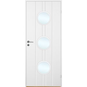Innerdörr Bornholm - Kompakt dörrblad, spårfräst dekor & runda glaspartier A16 + Handtagskit - Matt