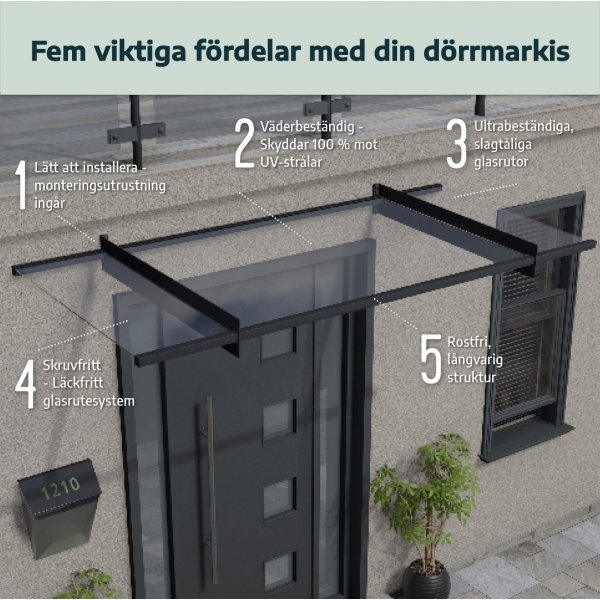 Canopia Lily French Entrance baldakin 1,2 x 1,8 - Sort/klart glas Canopia Lily French Entrance baldakin 1,2 x 1,8 - Sort/klart glas