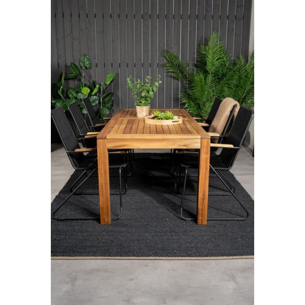 Lekvall Matgrupp (200x90) - Svart/Natur - 6 Stolar