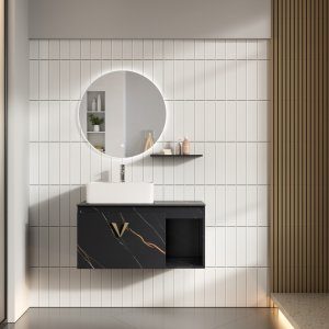 Badrumsm&ouml;bler 80 cm Gr&aring; & M&auml;ssing - Luxe + Toalettpappersh&aring;llare