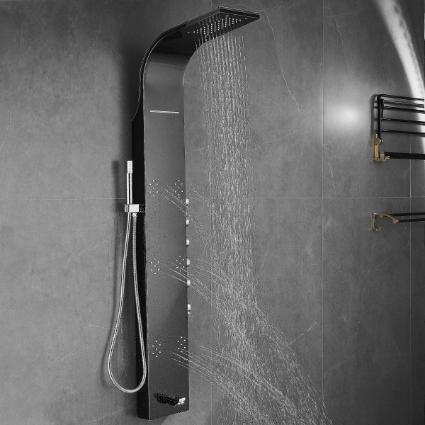 Duschpanel Zoey  svart spegelblankt rostfritt stl