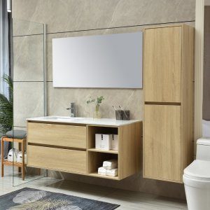 Badrumsm&ouml;bler 120 cm Tr&auml; Spege & Sidosk&aring;p - Berlin Large + Toalettpappersh&aring;llare