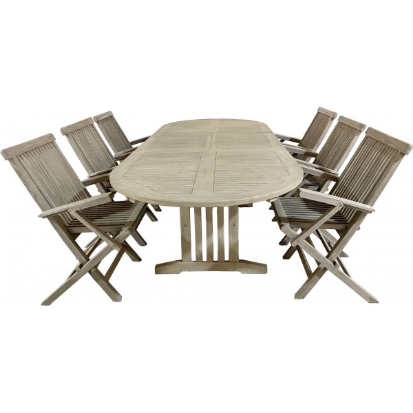 Salt ovalt spisebord i gr teak