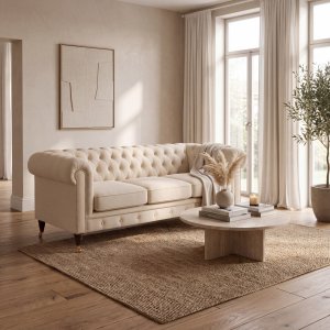 Soffa Chesterfield Cambridge Deluxe 225 cm - Ljus gr�beige sammet