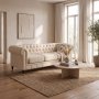 1 Sofa Chesterfield Cambridge Deluxe 225 cm - Lysegrå beige velour