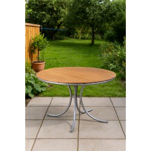 Möllan bord runt Ø110 cm - Teak / Galvaniserat stål Möllan bord runt Ø110 cm - Teak / Galvaniserat stål