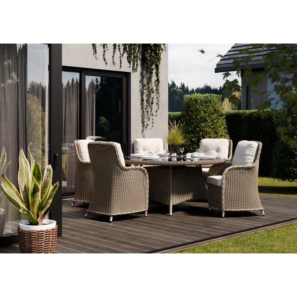 Gartengruppe - Florida | Ø150 cm - Naturfarbenes Rattan + Reinigungsspray für Gartenmöbel Gartengruppe - Florida | Ø150 cm - Naturfarbenes Rattan + Reinigungsspray für Gartenmöbel