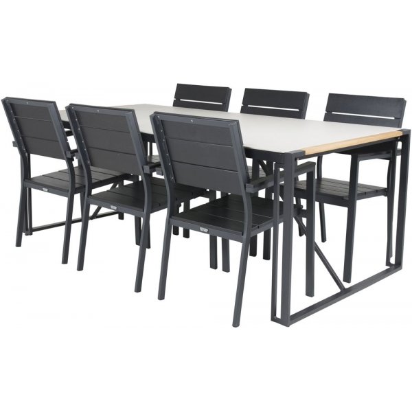 Tornsborg Matgrupp (200x100) - Svart/Gr - 6 Stolar