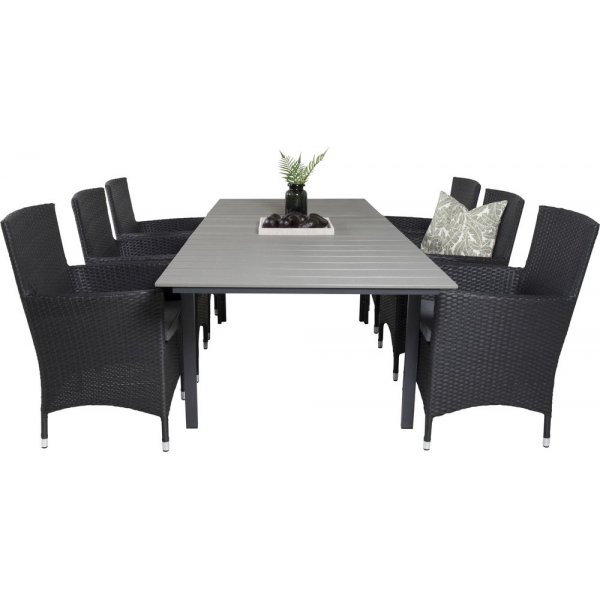 Prssebo Matgrupp (160x100) - Svart/Gr - 6 Stolar