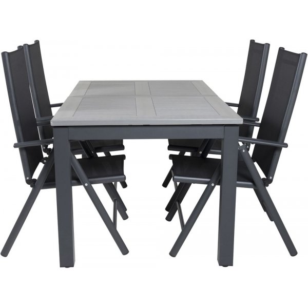 Ekens Spisegruppe (152x90) - Sort/Gr - 4 Stole