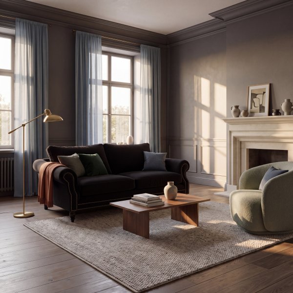 Memo Djup 3-sits Soffa - Svart Sammetstyg Matt Velvet 99 - 215x105x95 cm