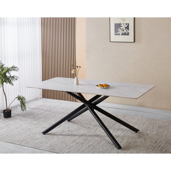 Jupiter matbord - 180x90 cm - Vit marmor keramik topp