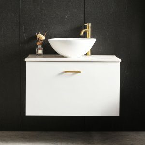 Kommod med tv&auml;ttst&auml;ll 60cm | B&auml;nkskiva i sten | Cumulus vit