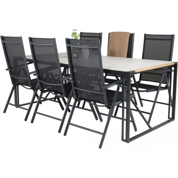 Tornsborg Matgrupp (200x100) - Svart/Gr - 6 Stolar