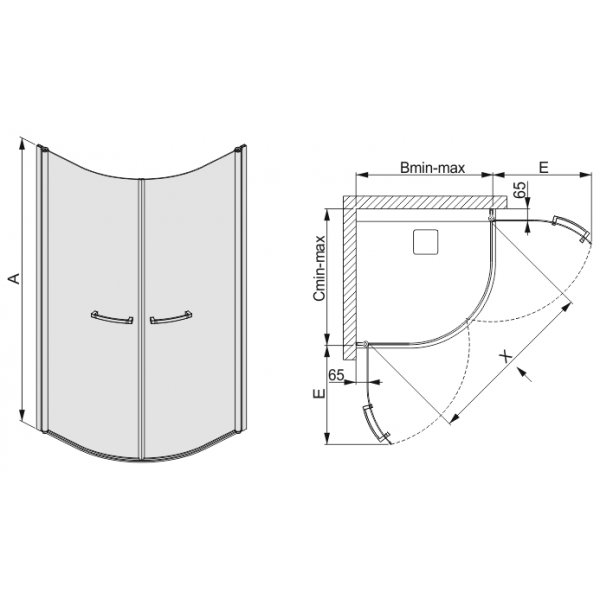 Duschh�rn Halvrunt Prestige III - 6mm glas&nbsp;(in- & ut�tg�ende d�rrar)