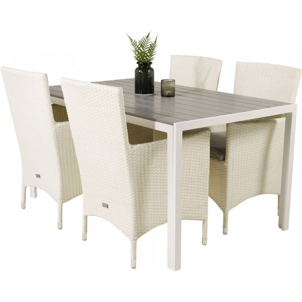 Ervalla Matgrupp (150x90) - Vit/Gr� - 4 Stolar