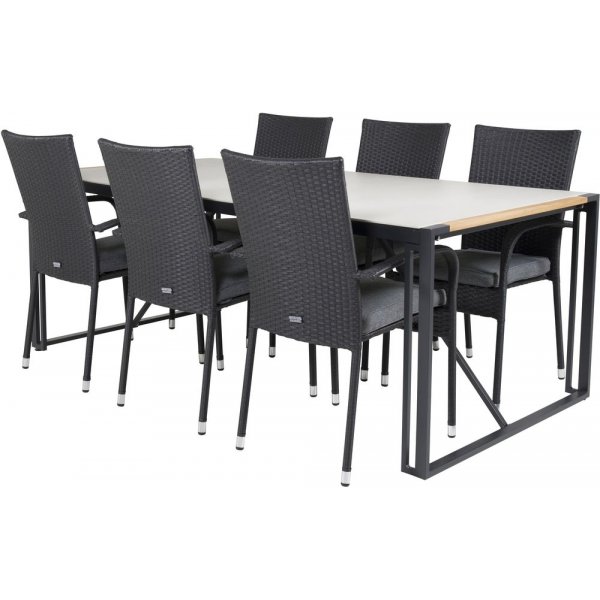 Tornsborg Matgrupp (200x100) - Svart/Grå - 6 Stolar Tornsborg Matgrupp (200x100) - Svart/Grå - 6 Stolar