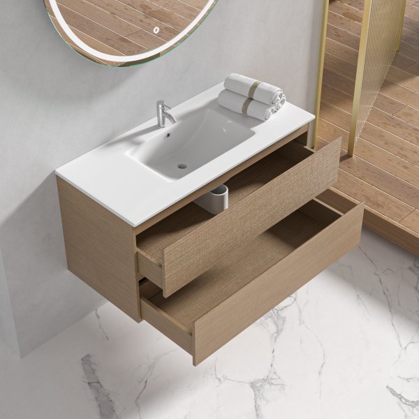 Kylpyhuonekalusteet Milan 100 cm - Vaaleaa puuta + WC-paperin pidike Kylpyhuonekalusteet Milan 100 cm - Vaaleaa puuta + WC-paperin pidike