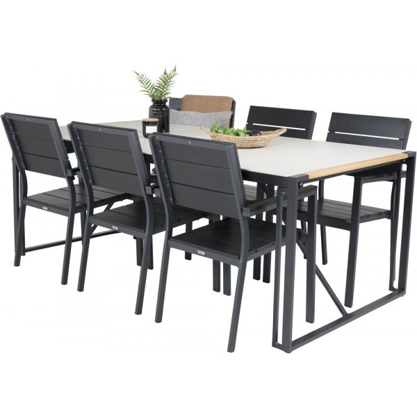 Tornsborg Spisegruppe (200x100) - Sort/Gr� - 6 Stole