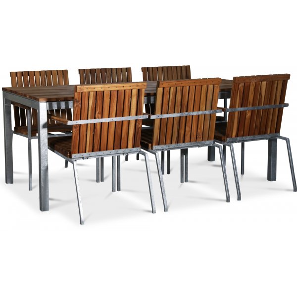 Alva Esstisch inkl. 6 Sthle - Teak / verzinkter Stahl