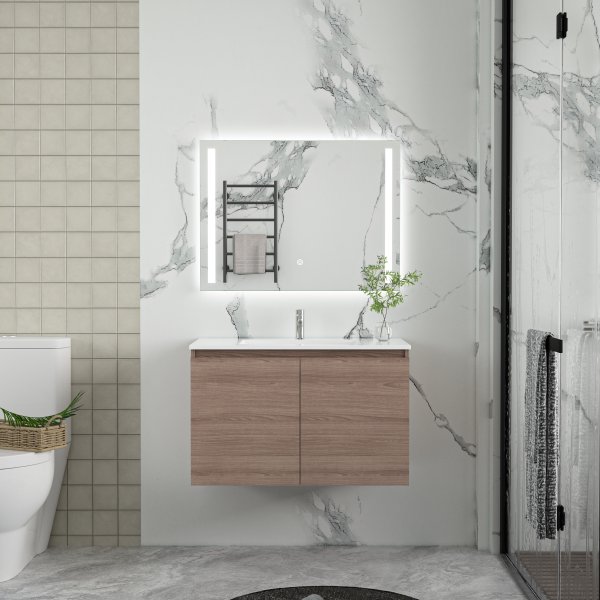 Kylpyhuonekalusteet Stockholm 80 cm - Tumma puujäljitelmä + WC-paperin pidike Kylpyhuonekalusteet Stockholm 80 cm - Tumma puujäljitelmä + WC-paperin pidike