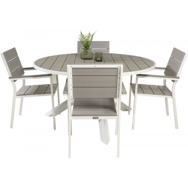 Ebbarp Matgrupp (ø140) - Vit/Grå - 4 Stolar Ebbarp Matgrupp (ø140) - Vit/Grå - 4 Stolar