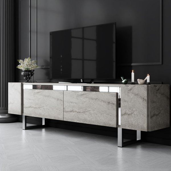 Erki TV-b�nk - Travertin/silver