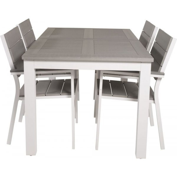 Ekens Matgrupp (160x90) - Vit/Gr - 4 Stolar