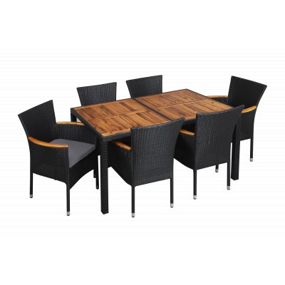 Texas udendørs gruppebord 150 cm inkl 6 stole - Sort/akacie