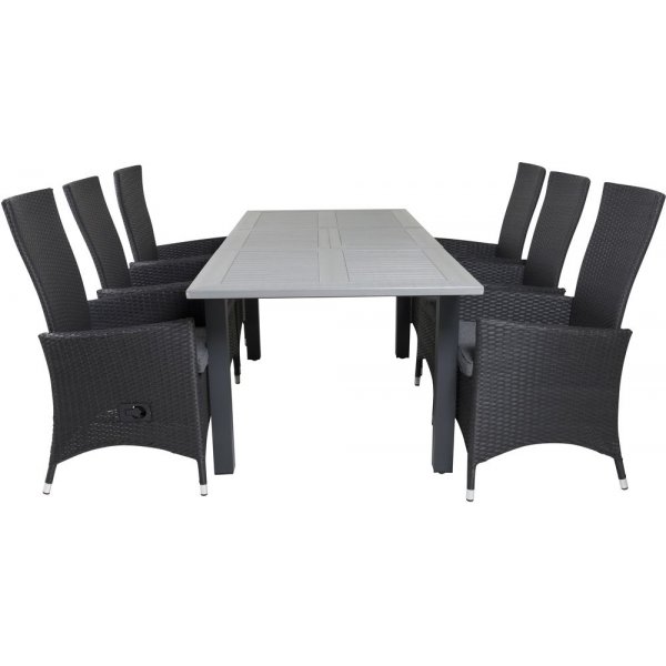Ekens Matgrupp (152x90) - Svart/Gr - 6 Stolar